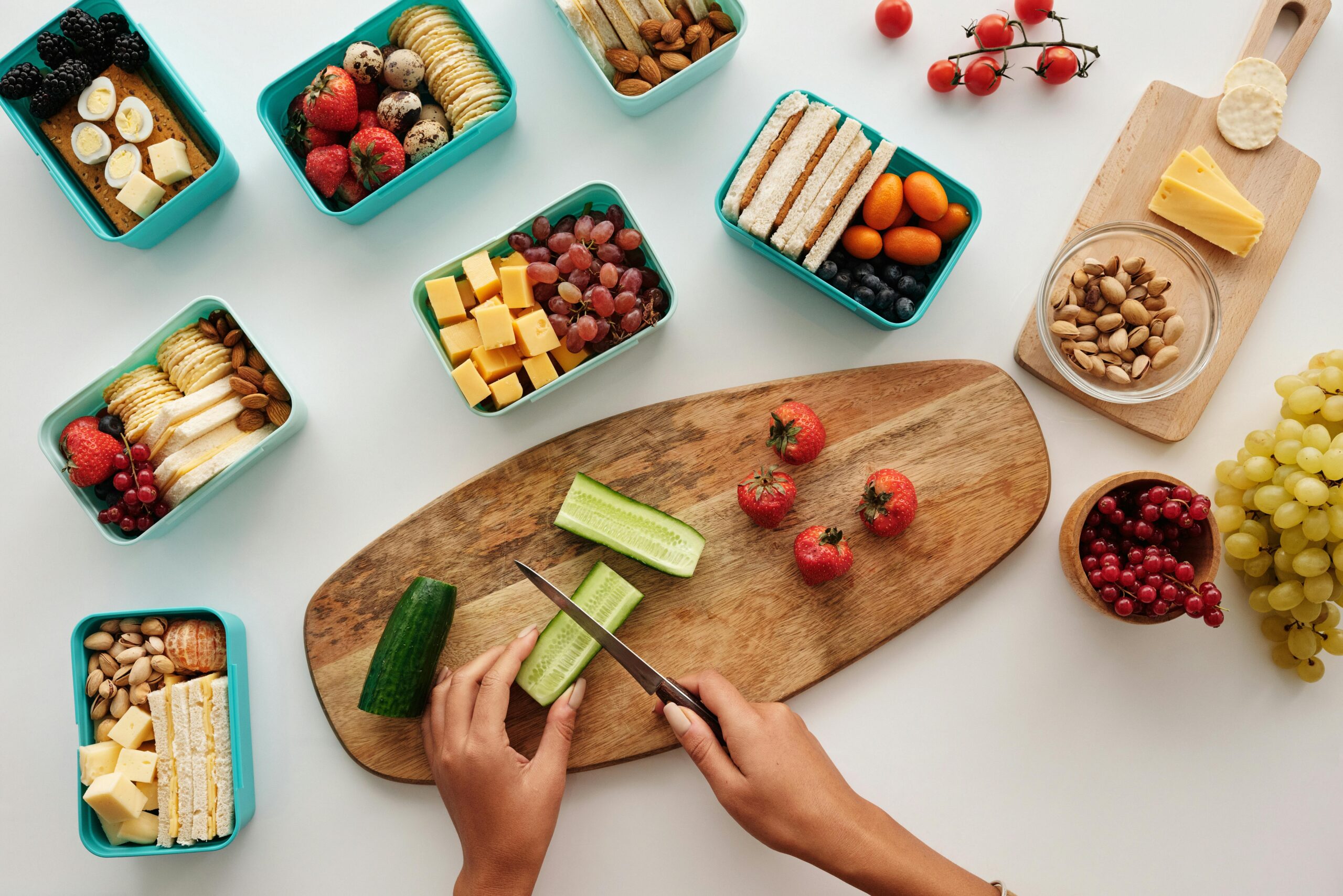 Meal Prepping tools with food being prepared